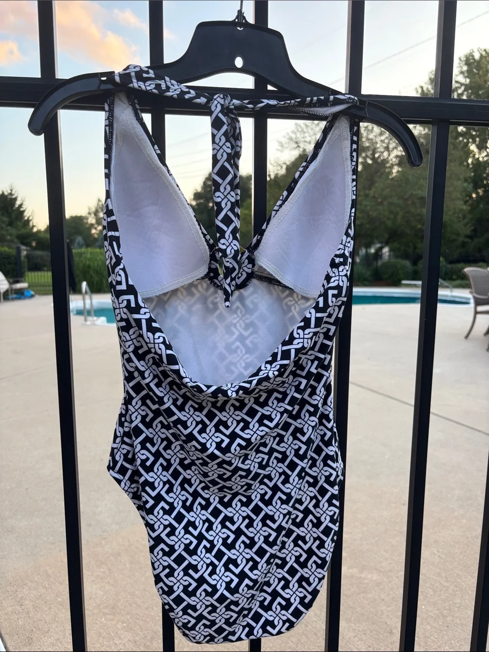 Chain  Black & White Chain-Print One-Piece Swimsuit Gold Ring at Bust